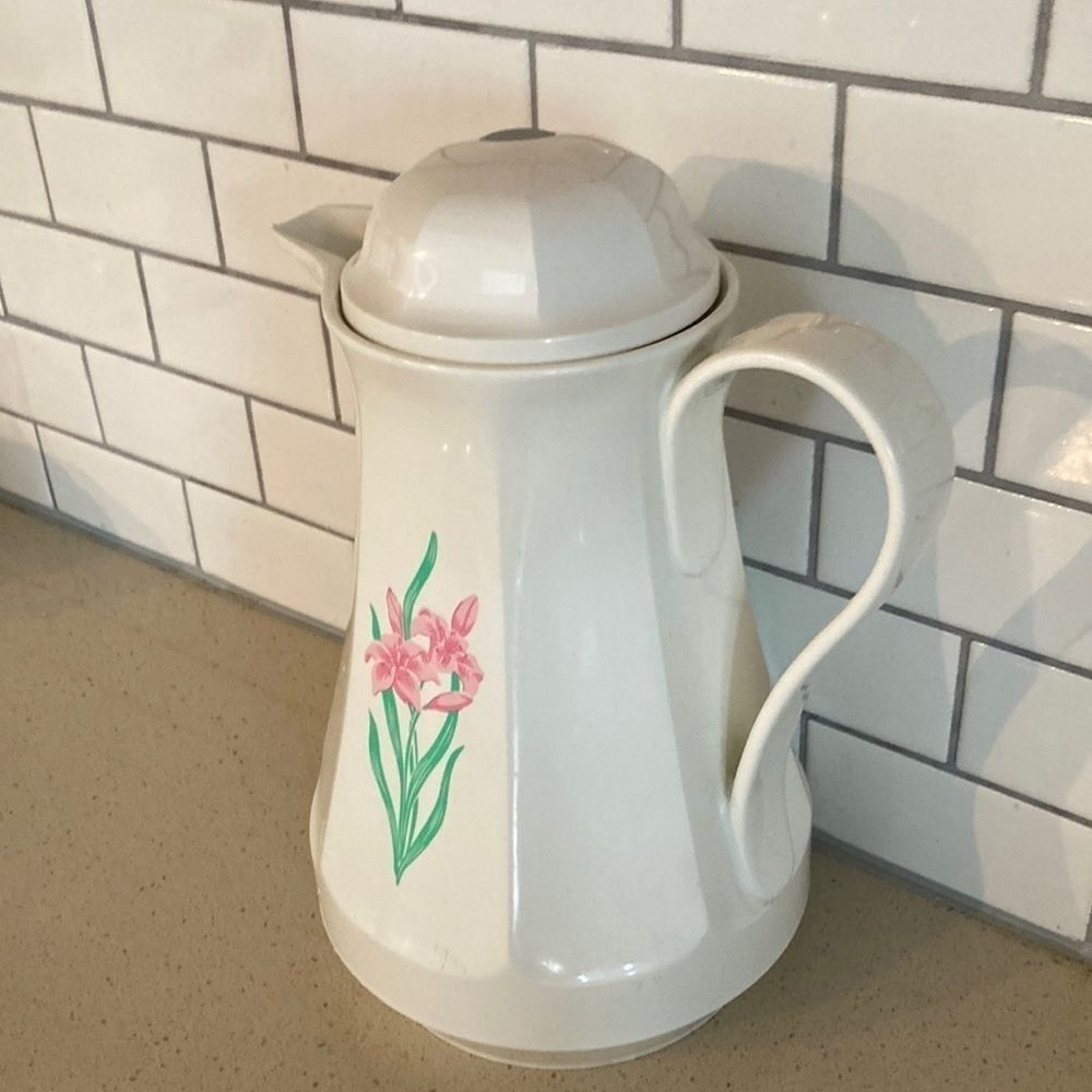 Vintage 80s Thermos Pink Flower Christa Coffee Butler Carafe - Picture 3 of 14